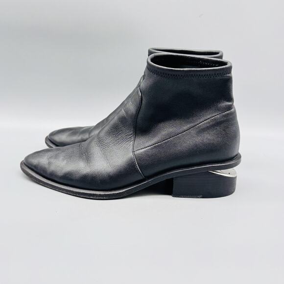 Alexander Wang Boots Womens 7.5 Black Leather Kori Ankle Cutout Heel Pointed Toe - Picture 4 of 11